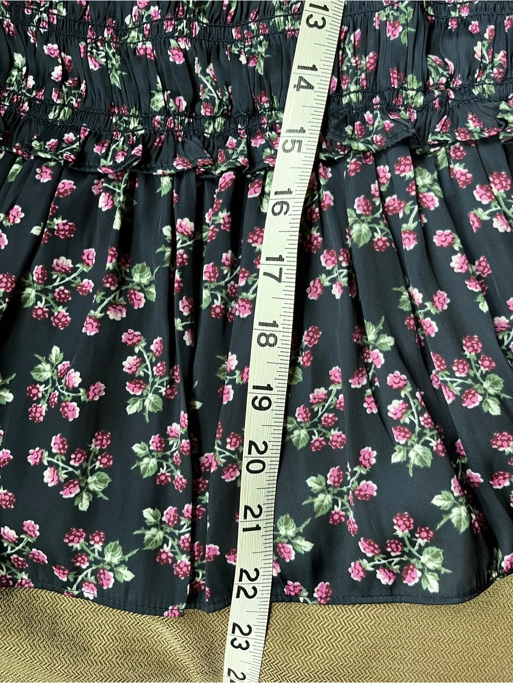 J.Crew Smocked Navy Floral Tank Top with Pink Blossoms